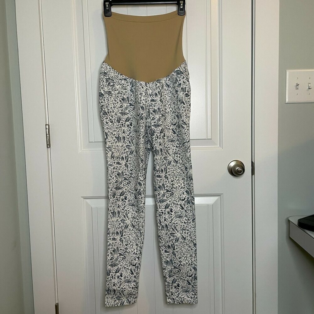 Motherhood Maternity Jeans Floral Skinny Stretch White Blue Women's Small 4 6